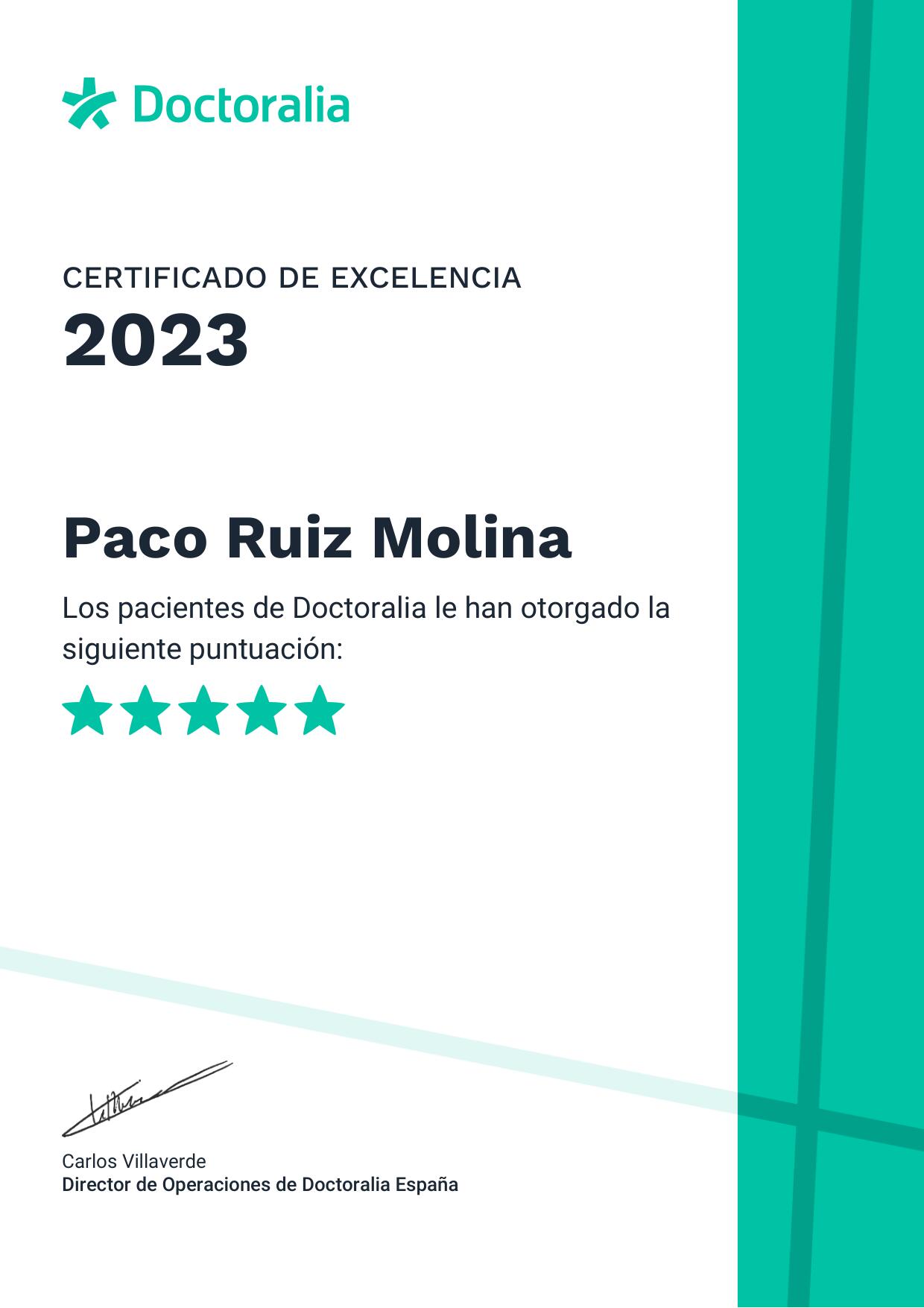 Certificado de excelencia 2023
