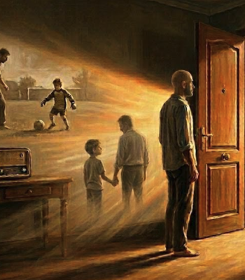 Imagen de un hombre mirando hacia una puerta abierta mientras recuerda momentos con su padre
